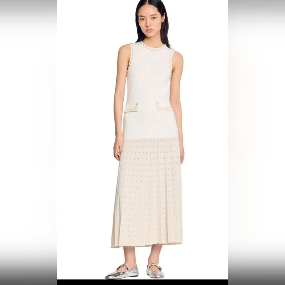 Sandro Elegant Cream Sleeveless Maxi Dress